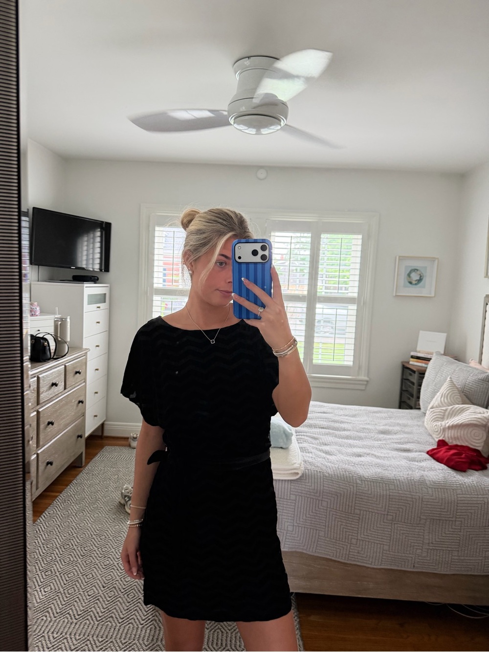 White House Black Market Black Short Sleeve Mini Dress with Side Tie